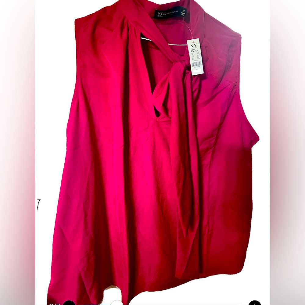 New York & Company Pink Sleeveless Tie Front Blouse